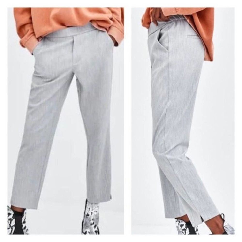 Zara EUC Pull on Suit Office Pants Side Splits Size XS Grey Elastic Waist